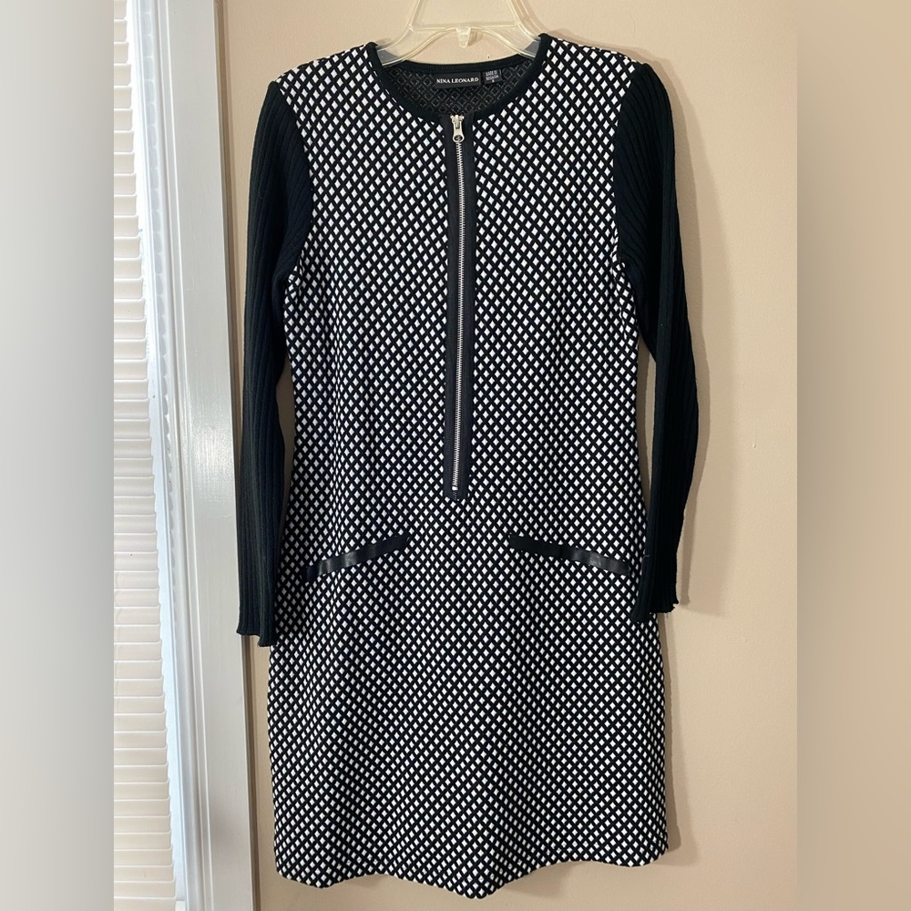 Nina Leonard black and white sweater dress